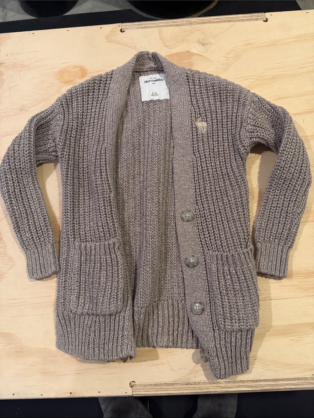 Abercrombie & Fitch Kids Neutral Knit Cardigan in Light Taupe